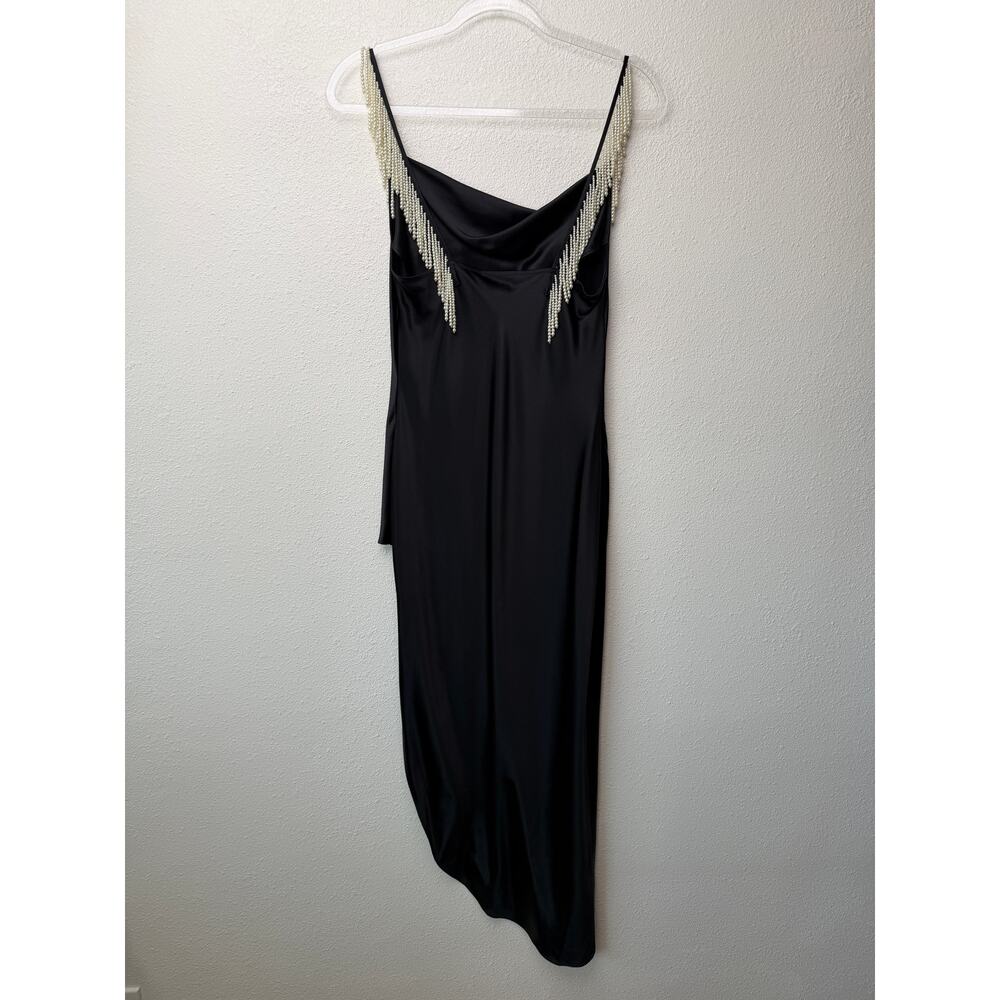 Fleur du Mal Black Silk Pearl Strap High Slit Midi Dress Size S - Picture 5 of 15